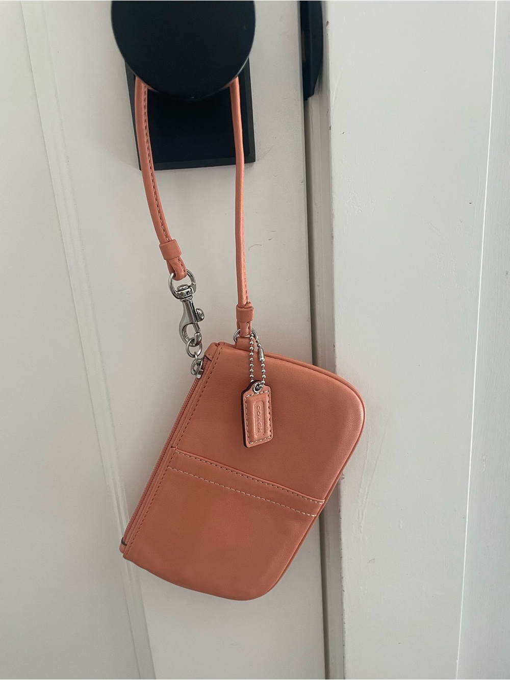 Coach Leather Wristlet in Coral/Peacb